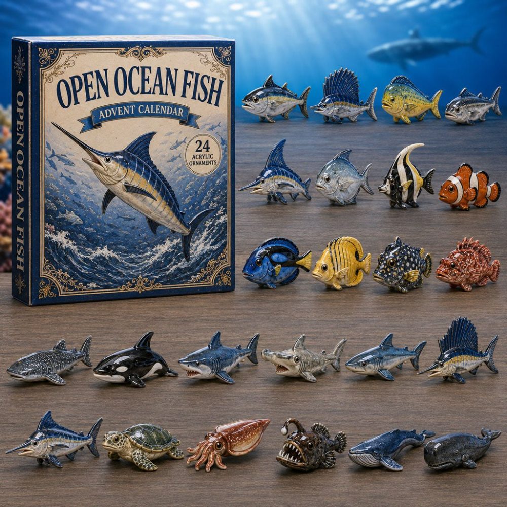 Open Ocean Fish 2026 Countdown - 24-Day Acrylic Charm Calendar, Marine Life Charms For Collectors & Nautical Gifts