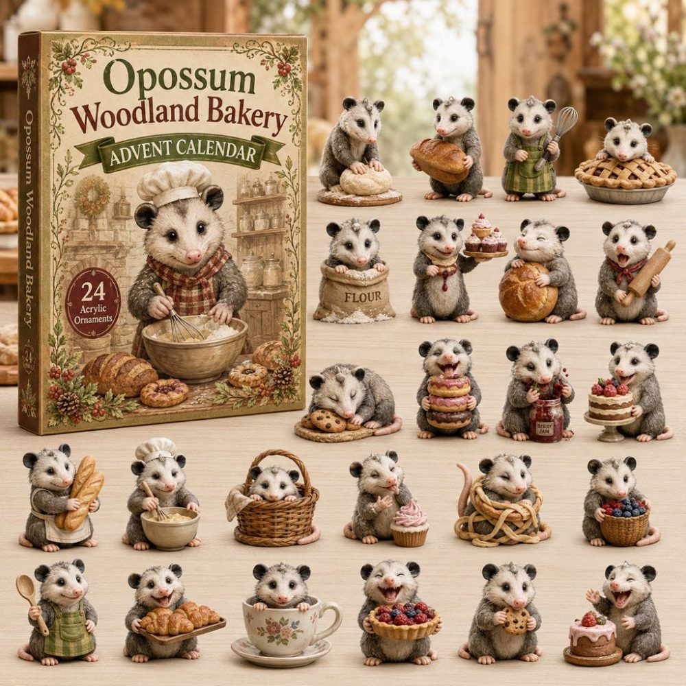 Woodland Bakery Opossum Advent Set 2026 — 24 Charming Bakery-Themed Acrylic Charms, Adorable Countdown Gift For Animal & Food Fans