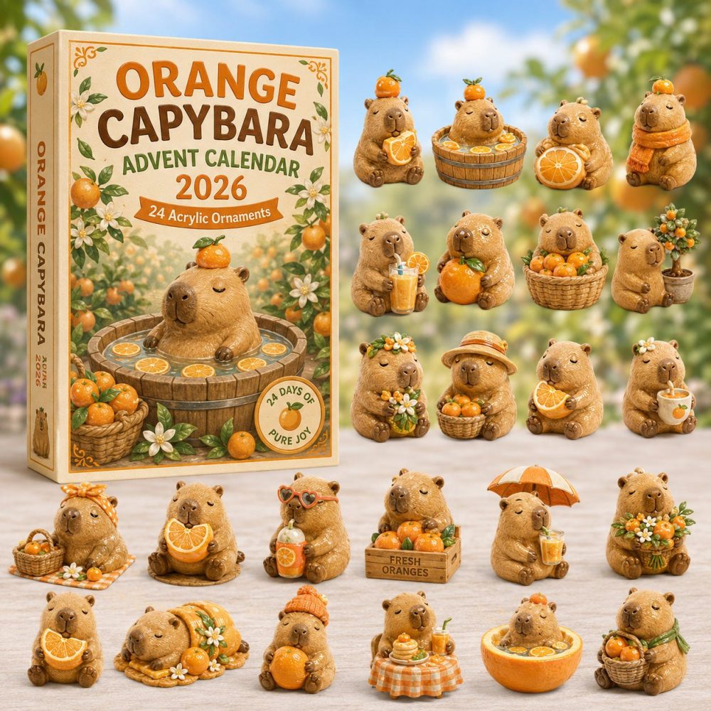 Orange Capybara Holiday Countdown 2026 — 24 Cute Acrylic Charms, Whimsical Daily Advent Gift For Animal Lovers & Collectors