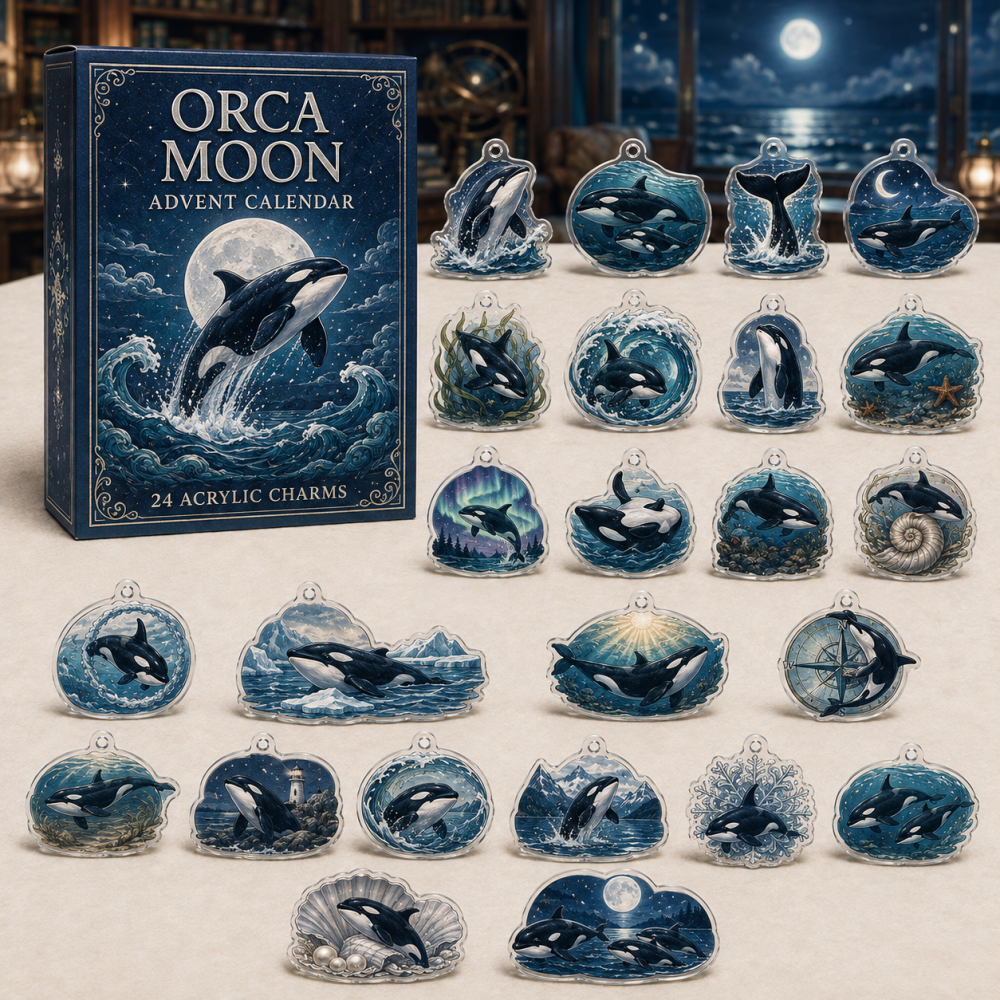 Orca Moon Ocean Countdown — 24 Acrylic Charm Advent Calendar For Whale Lovers, Nautical Holiday Gifts