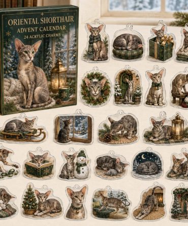Oriental Shorthair Holiday Advent Calendar With 24 Acrylic Charms — Elegant Cat-Lover Gift, Seasonal Collectible Set