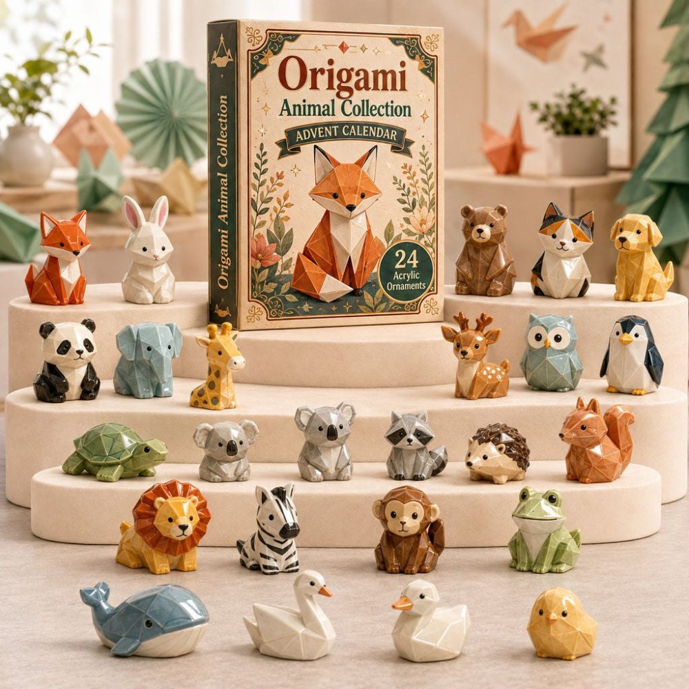 2026 Origami Animal Collection 24-Day Advent Calendar — Assorted Folded-Style Acrylic Charms, Creative Holiday Countdown Gift For Families