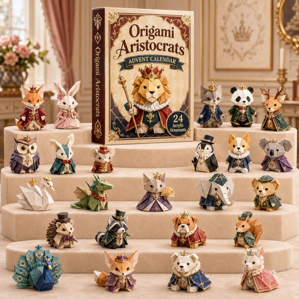 2026 Origami Aristocrats 24-Day Advent Calendar — Elegant Animal Acrylic Charms, Luxury Countdown Gift For Collectors & Decor Lovers