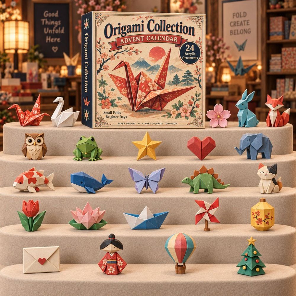 Origami Collection 2026 Advent Calendar — 24-Day Holiday Countdown With Delicate Acrylic Origami Charms, Gift For Crafters & Collectors