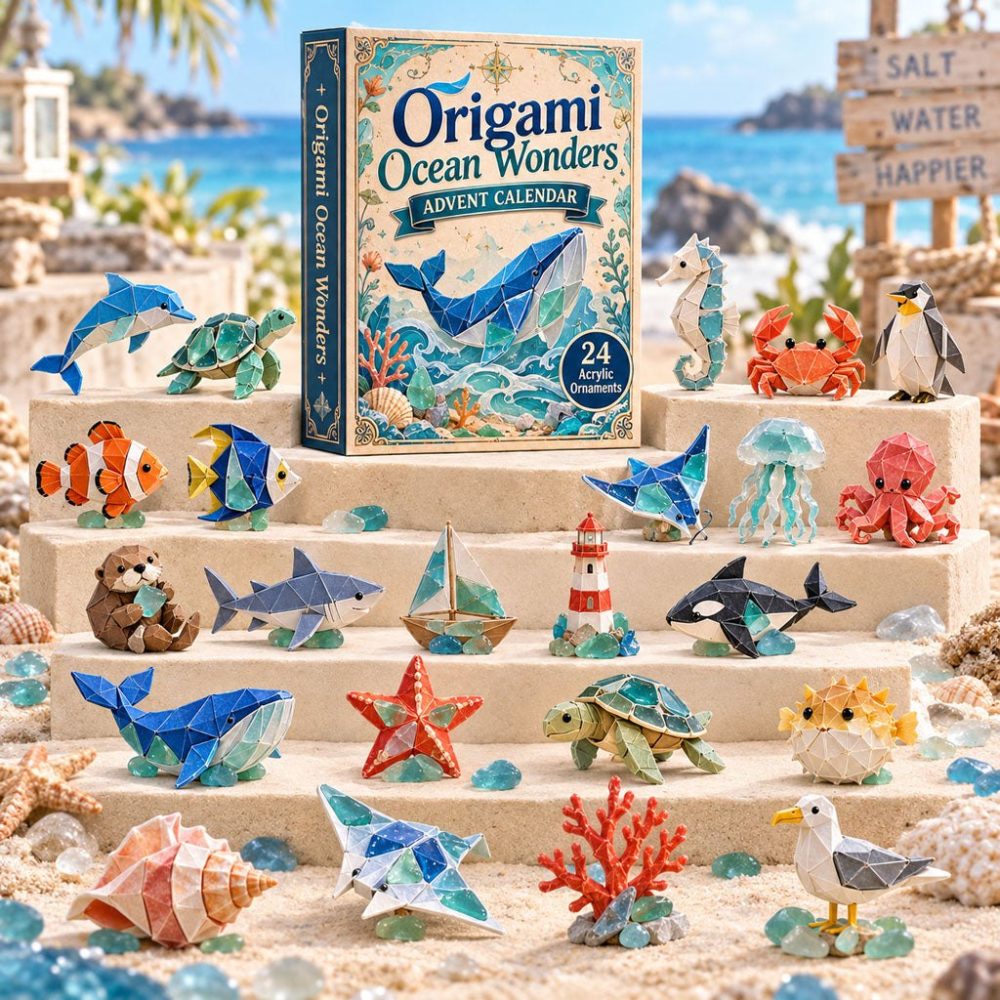 2026 Origami Ocean Wonders 24-Day Advent Calendar — Marine-Themed Acrylic Charms, Unique Sea Creature Holiday Countdown Gift