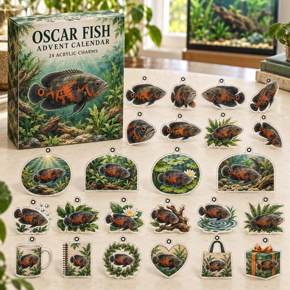 Oscar Fish Holiday Charm Countdown — 24 Bold Acrylic Charms For Cichlid Lovers , Gift-Ready Aquarium Collectible Set