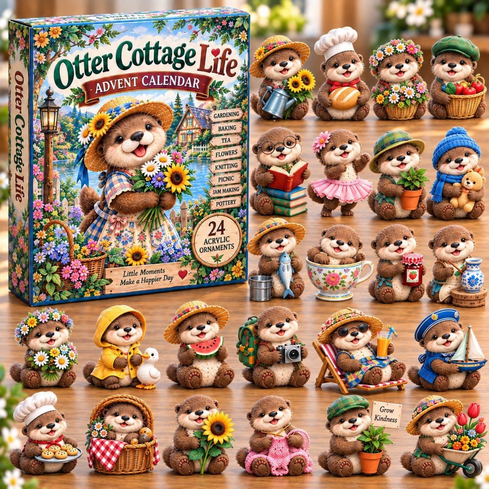 Otter Cottage Life Advent Calendar 2026 — 24-Day Acrylic Charm Countdown, Cozy Otter Cottage Ornaments & Keepsake Gift