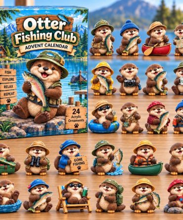Otter Fishing Club Advent Calendar 2026 — 24-Day Acrylic Charm Countdown, Charming Otter Fishing Ornaments & Nature Gift