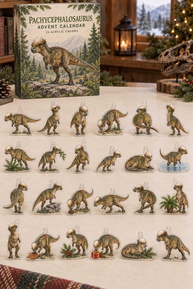 Pachycephalosaurus Skull Charm Countdown — 24 Thick-Skulled Dino Acrylic Charms, Advent Set For Kids & Fossil Enthusiasts