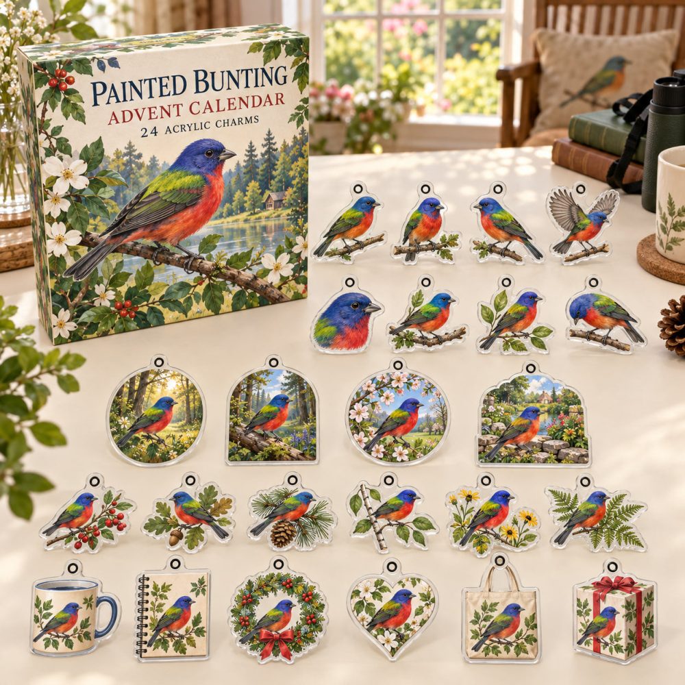 Painted Bunting Advent Calendar — 24 Vibrant Acrylic Bird Charms, Collector Gift & Birdwatching Countdown For Nature Lovers 2026