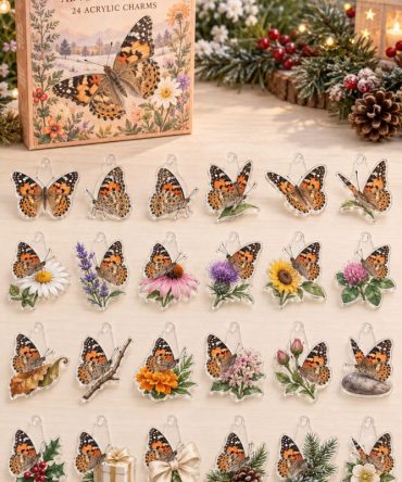 24-Day Painted Lady Butterfly Acrylic Charm Advent Calendar — Classic Butterfly Collectible Set For Holiday Countdown & Diy Crafts