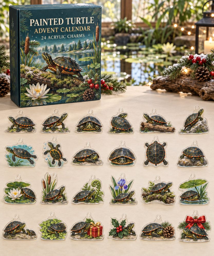 Painted Turtle 24-Day Acrylic Charm Countdown Calendar — Fun Reptile Charm Gift Set For Kids, Crafters & Turtle Enthusiasts This Holiday Season