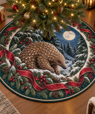 Pangolin Quilted Holiday Tree Skirt — Unique Scaly Mammal Motif, Reversible Warm Quilting, Eco-Friendly Fabric, Cozy Christmas Floor Accent