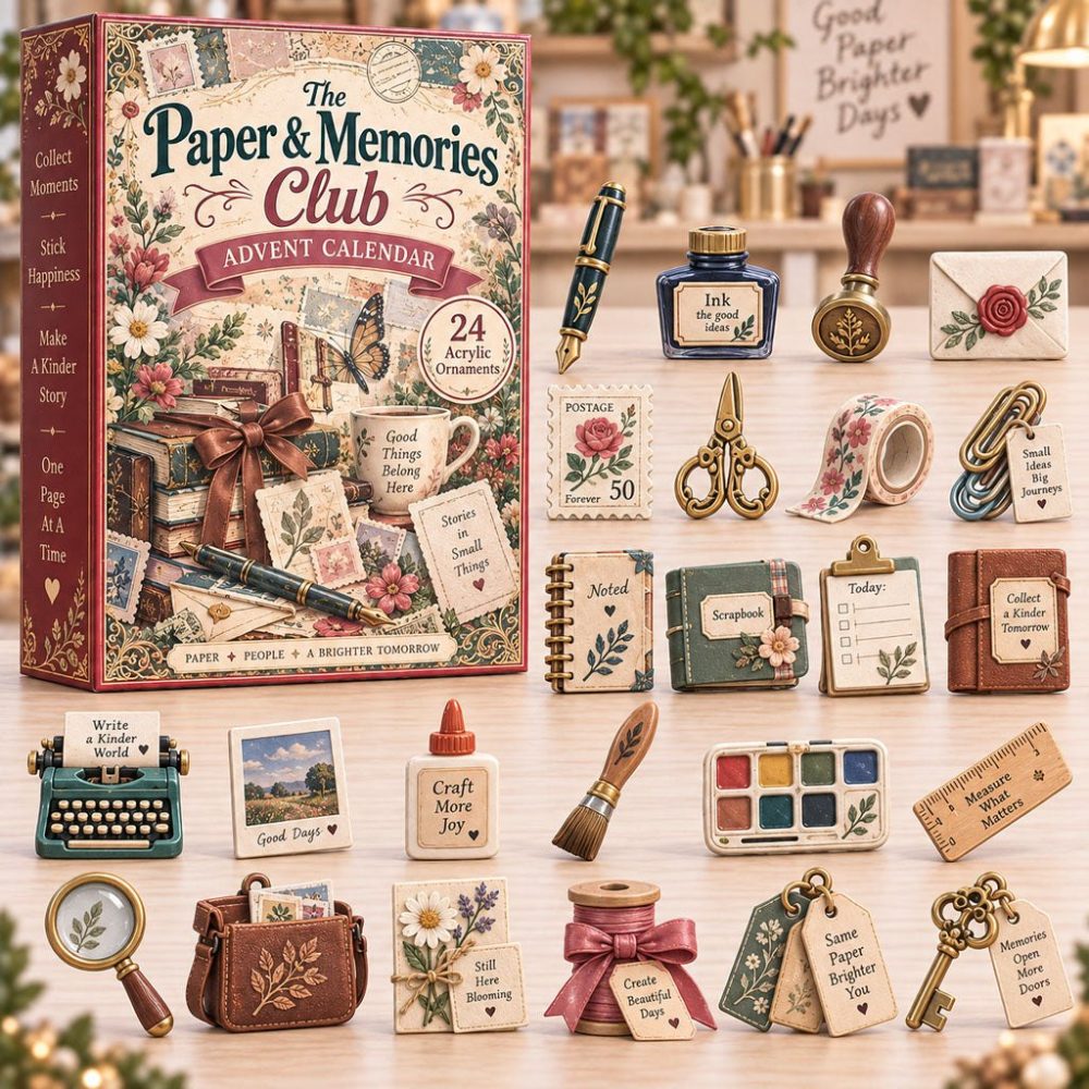 2026 Paper Memories Club Charm Countdown - 24 Paper-Inspired Acrylic Surprises, Crafty Advent Set For Scrapbookers & Collectors
