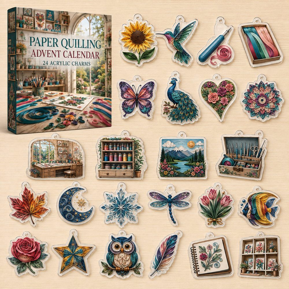 24-Day Paper Quilling Charm Countdown — Acrylic Coil, Strip & Tool Mini Charms For Papercrafters, Diy Gift Set