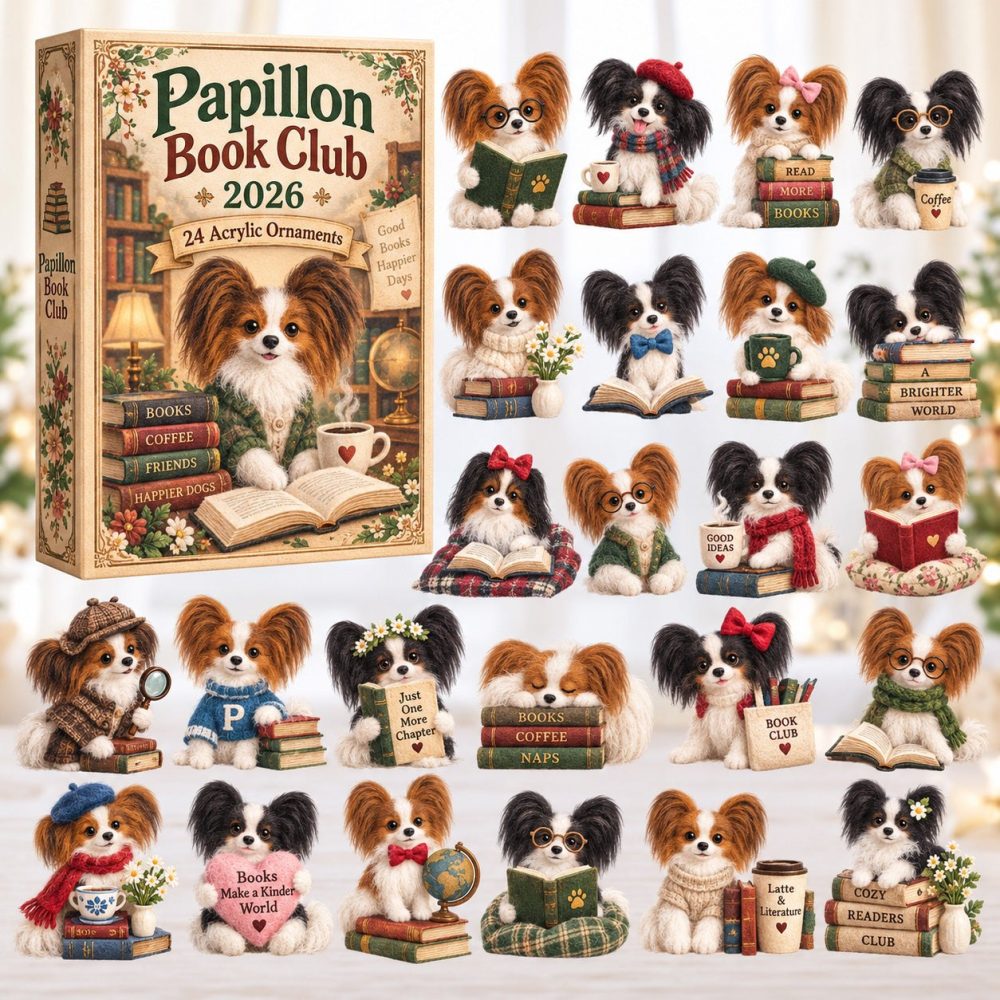 Papillon Book Club Advent Calendar 2026 — 24 Literary Papillon Acrylic Charms, Cozy Book Lover Countdown Gift & Decorative Collector Set