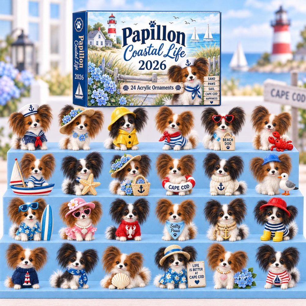 Papillon Coastal Life Advent Calendar 2026 — 24 Beachy Papillon Acrylic Charms, Nautical Dog Gift Set & Seaside Holiday Countdown For Pet Fans