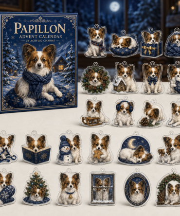 Papillon Holiday Countdown Calendar — 24 Delicate Acrylic Charms, Festive 24-Day Gift Set For Papillon Lovers And Collectors