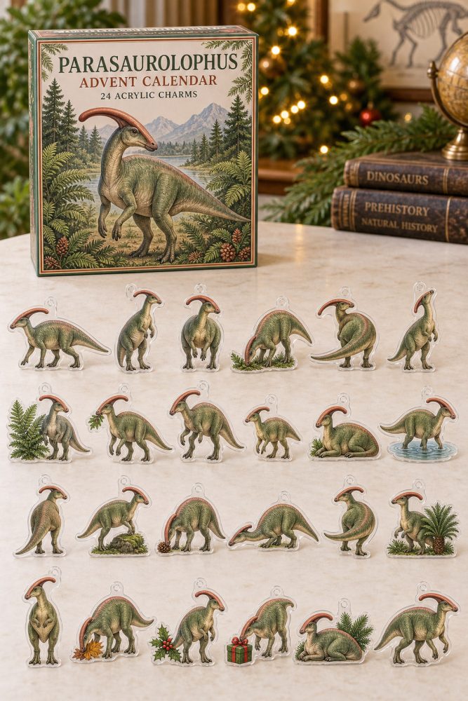 24-Day Acrylic Charm Advent Calendar — Parasaurolophus Dinosaur Set , Prehistoric Holiday Countdown For Kids & Collectors