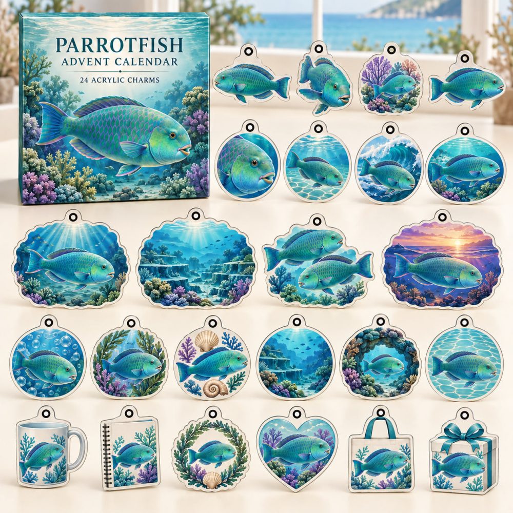 Vibrant Parrotfish 24-Day Acrylic Charm Advent Calendar — Tropical Ocean Countdown, Giftable Collector Set & Holiday Stocking Stuffer