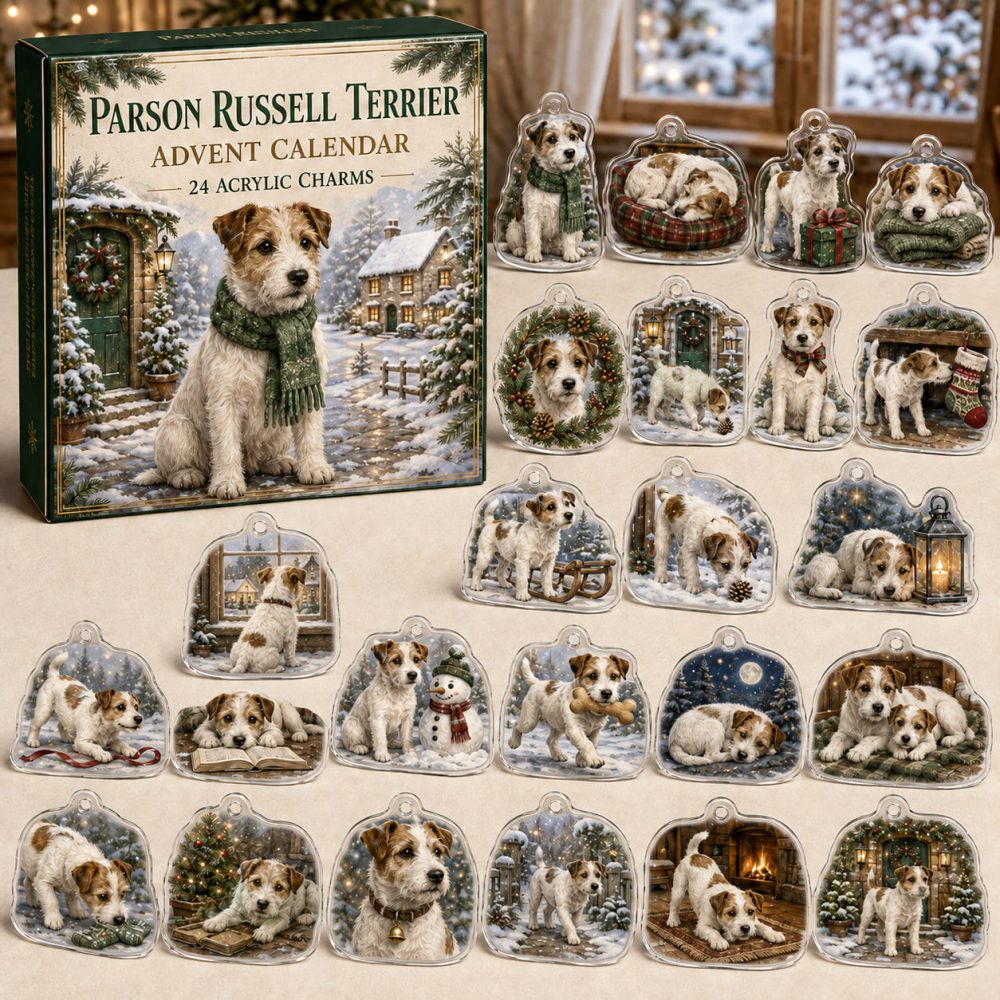 Parson Russell Terrier Acrylic Charm Advent Calendar — 24 Holiday Dog Charms , Christmas Countdown Gift For Terrier Collectors