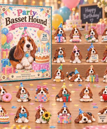 Party Basset Hound 24-Day Charm Countdown Calendar - 2026 Acrylic Fun Celebration Set For Basset Fans & Collectors