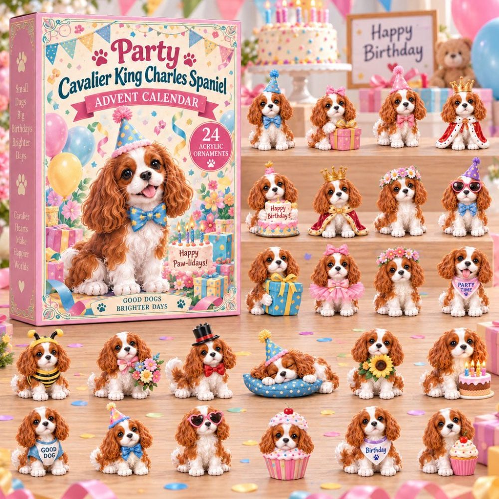 Party Cavalier Spaniel 24-Day Charm Countdown Calendar - 2026 Acrylic Celebration Set For Dog Lovers & Collectors