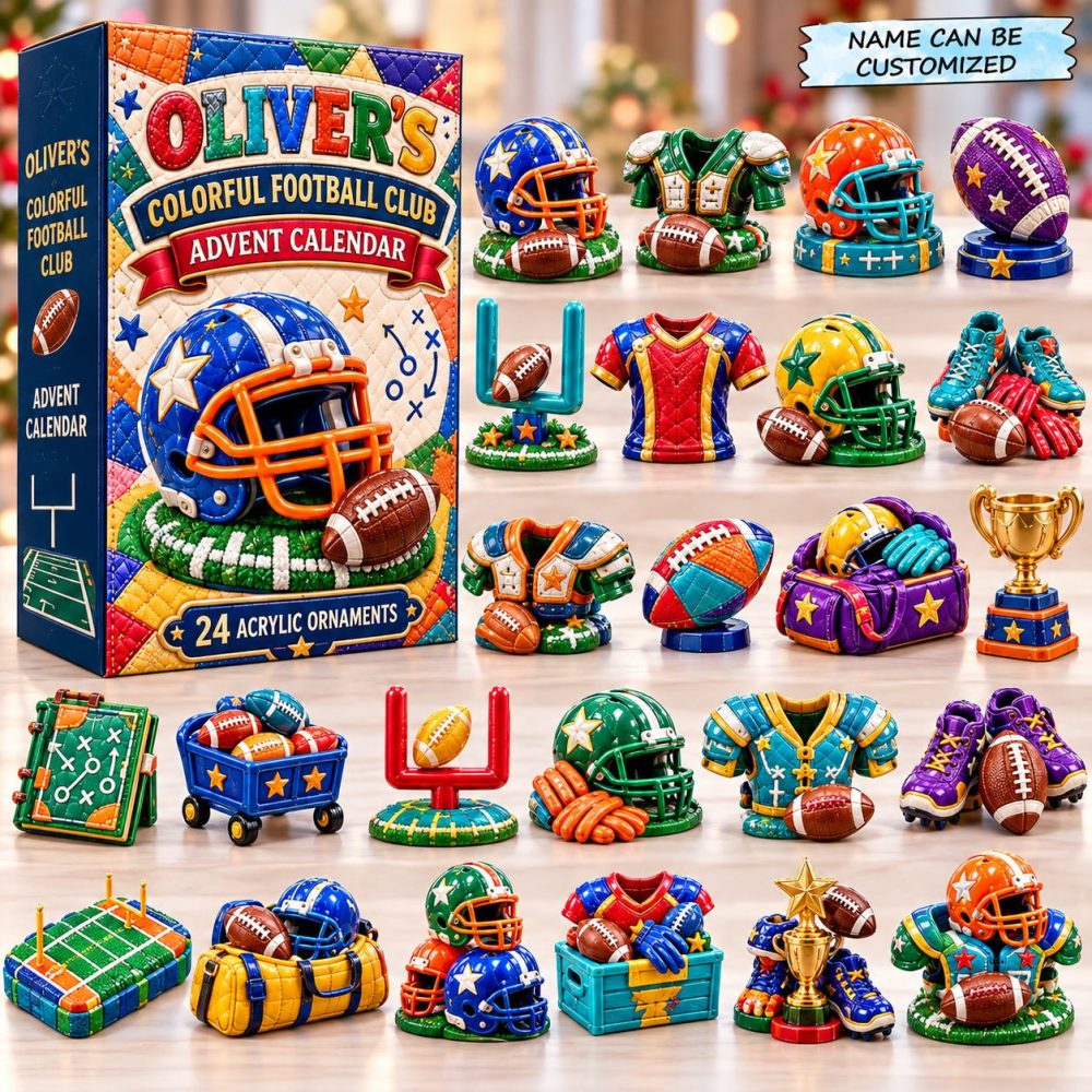 2026 Patchwork Football Advent Calendar - 24-Day American Football Acrylic Charms, Patchwork Sports Holiday Gift