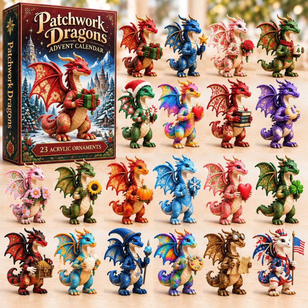 Patchwork Dragon Advent Calendar 2026 - 24-Day Acrylic Charm Countdown, Colorful Fabric-Inspired Collectible Gift