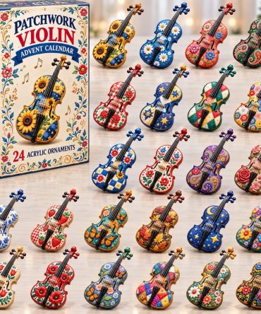 Patchwork Violin Advent Calendar 2026 — 24-Day Musical Countdown With Acrylic Violin Charms, Gift For Musicians & Violinists