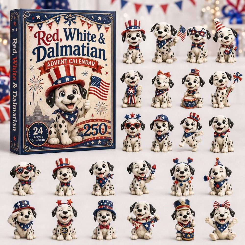 Patriotic Dalmatian 2026 Countdown - 24-Day Acrylic Charm Calendar, Usa-Themed Dalmatian Charms For Holiday Gifts