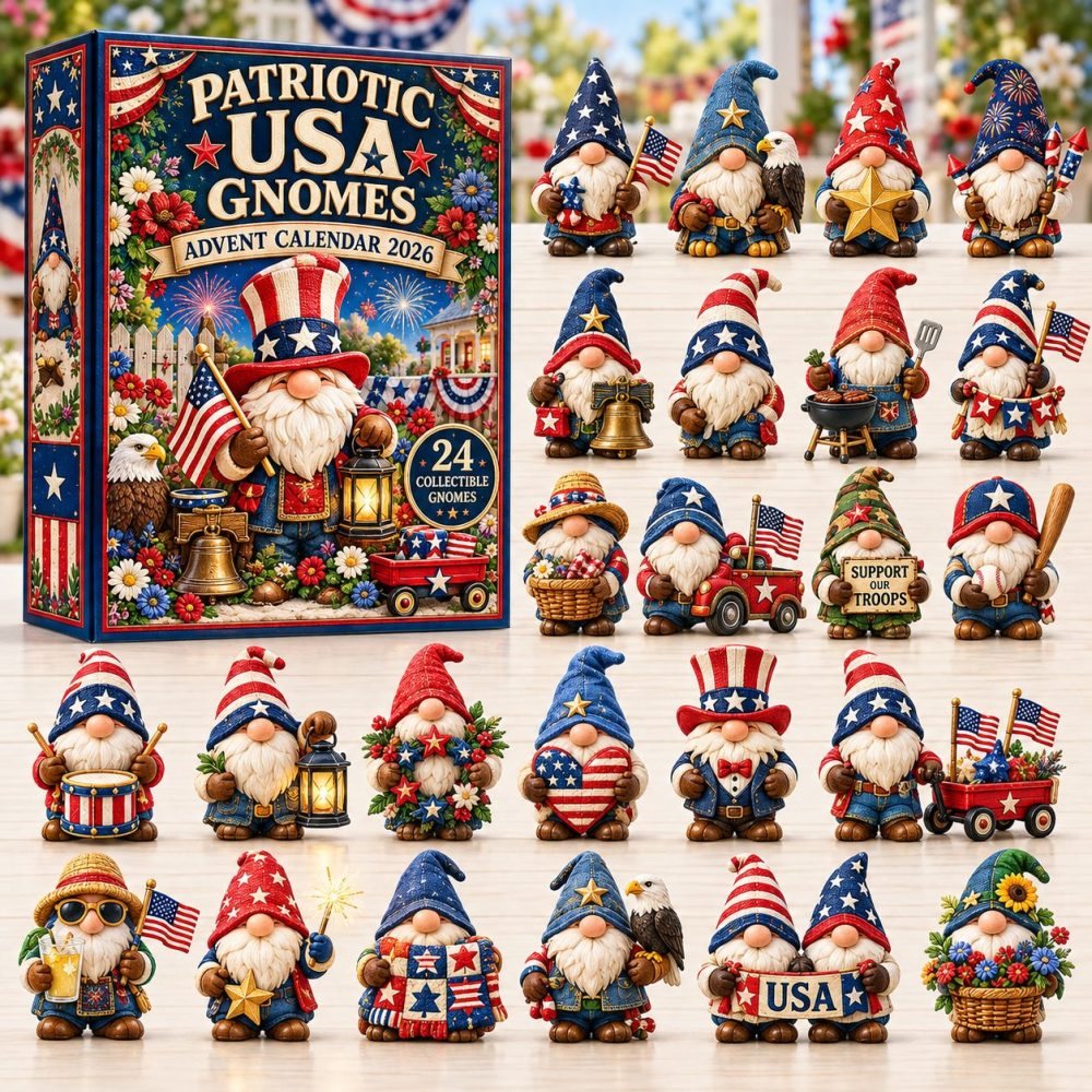 Patriotic Gnome 2026 Countdown Calendar — 24-Day Advent With Acrylic Charms, Red White Blue Holiday Gift For Usa Fans