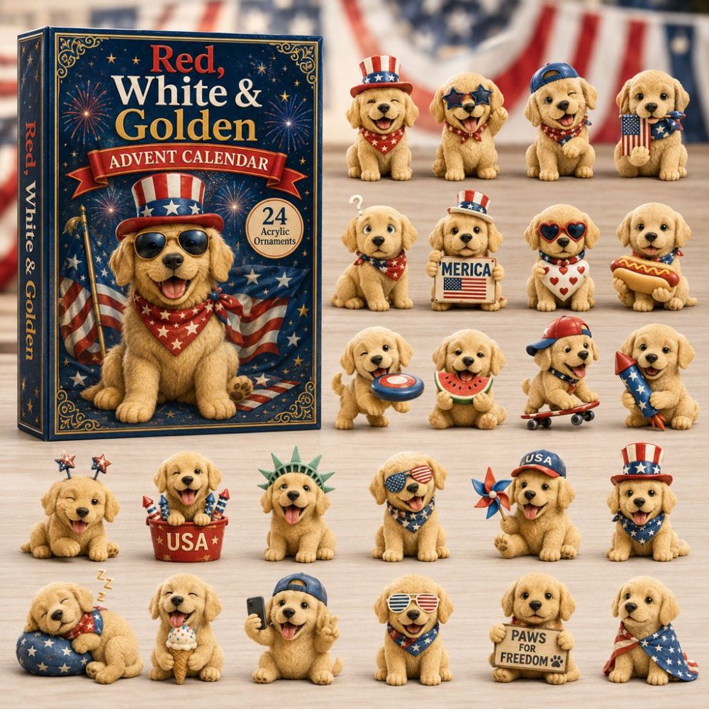 2026 24-Day Patriotic Golden Retriever Countdown Calendar — Acrylic Charm Dog Lover Holiday Gift, Usa-Themed Stocking Stuffer For Pet Fans