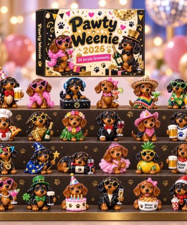 Pawty Weenie Dachshund Party Advent Calendar 2026 — 24 Cute Wiener Dog Acrylic Charms, Festive Pet-Themed Countdown & Charming Gift Idea