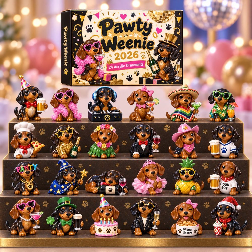 Pawty Weenie Dachshund Party Advent Calendar 2026 — 24 Cute Wiener Dog Acrylic Charms, Festive Pet-Themed Countdown & Charming Gift Idea
