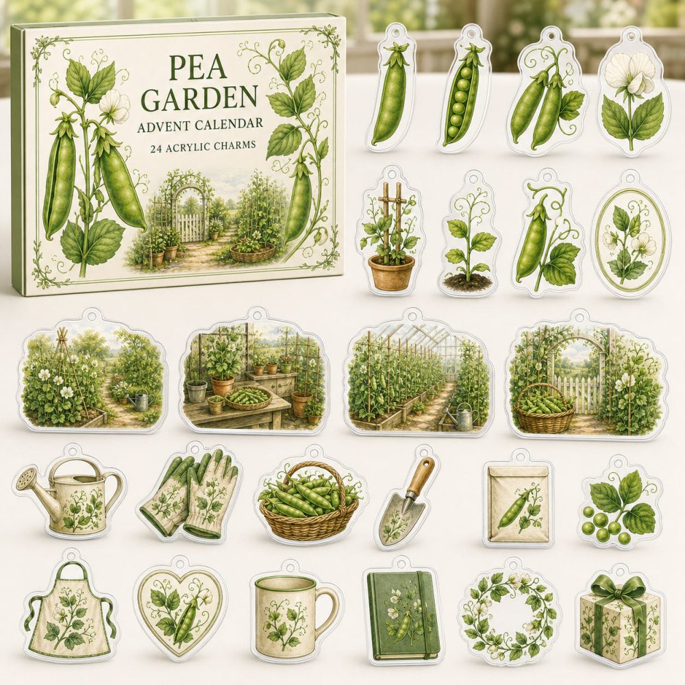 Pea Growing Countdown Kit — 24 Acrylic Gardening Charms, Compact Seed Gift For Kids, Classroom Projects & Home Gardens