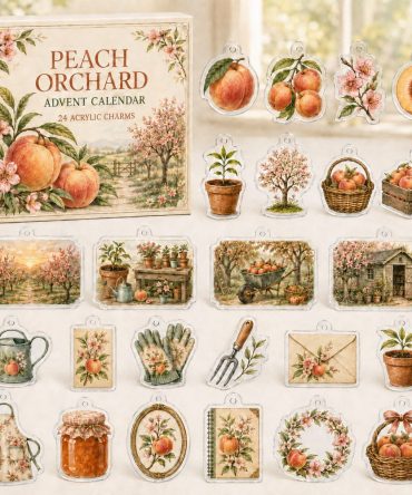 24-Day Peach Orchard Charm Countdown — Acrylic Fruit & Blossom Mini Charms For Foodies & Gardeners