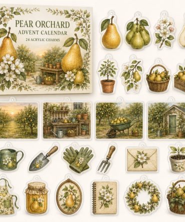 24-Day Acrylic Charm Countdown Highlighting Pear Orchard Scenes — Rustic Fruit Charm Set, Ideal Holiday Gift For Orchard & Farm Fans
