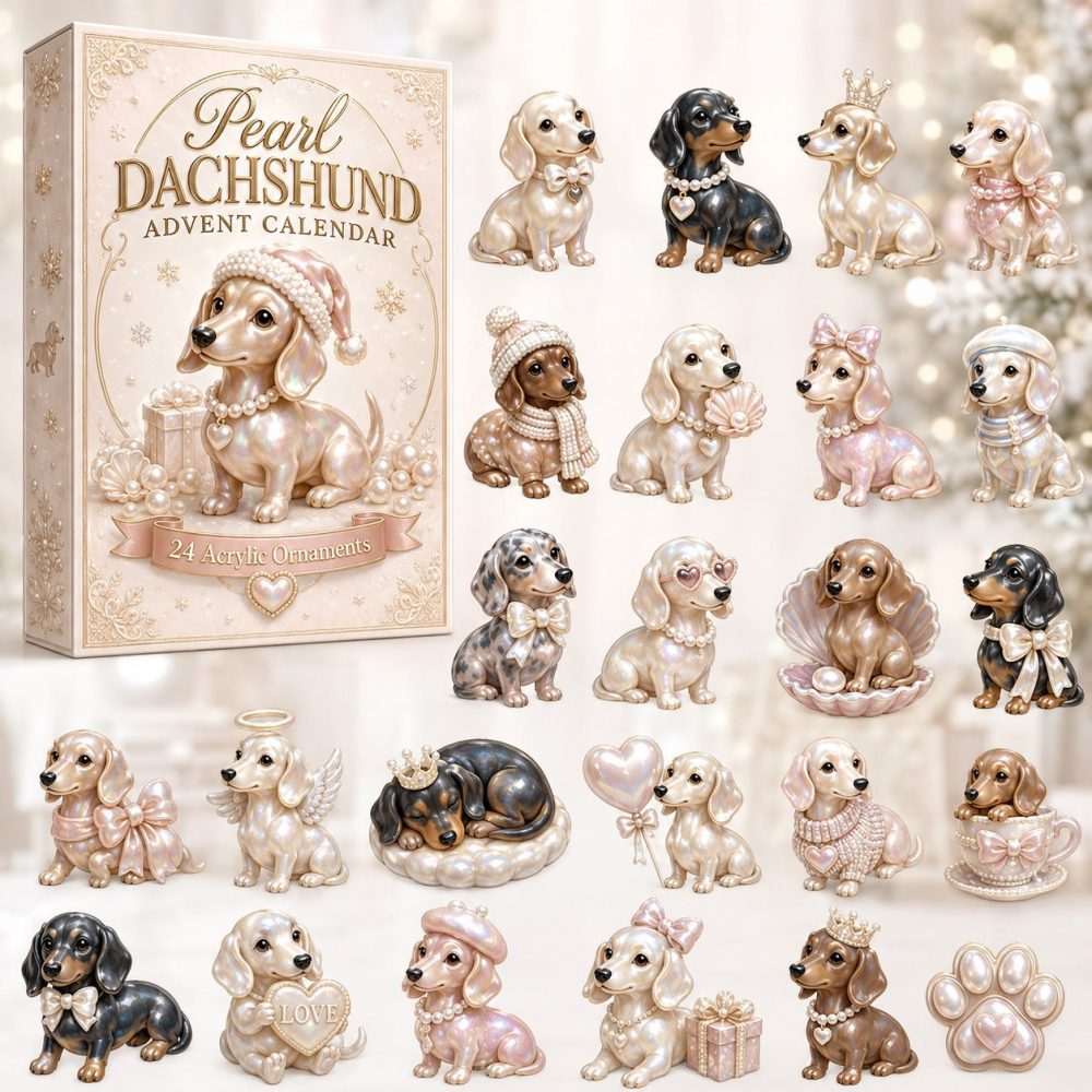 Pearl Dachshund Advent Calendar 2026 - 24-Day Acrylic Charm Countdown With Pearl-Accented Sausage Dog Collectibles