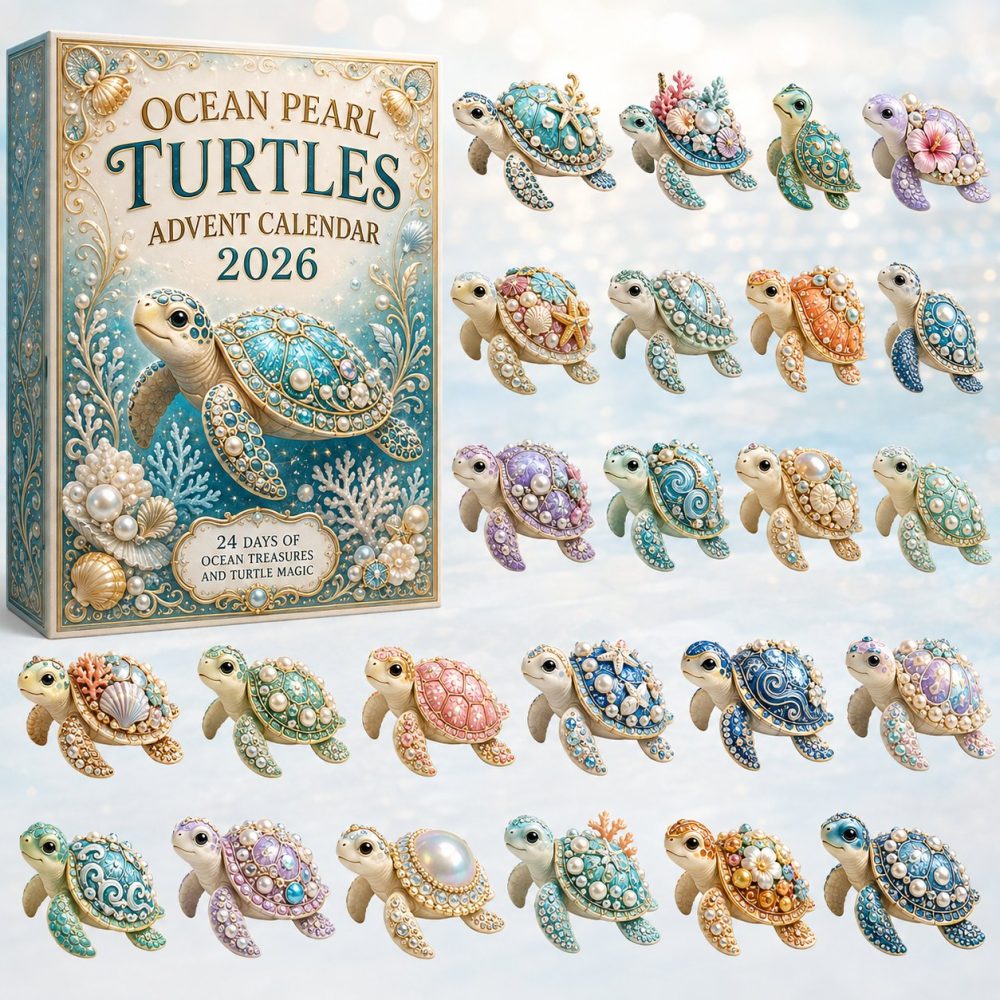 Pearl Sea Turtle Voyage Advent Calendar 2026 — 24 Iridescent Turtle Acrylic Charms, Ocean-Themed Holiday Gift & Decor