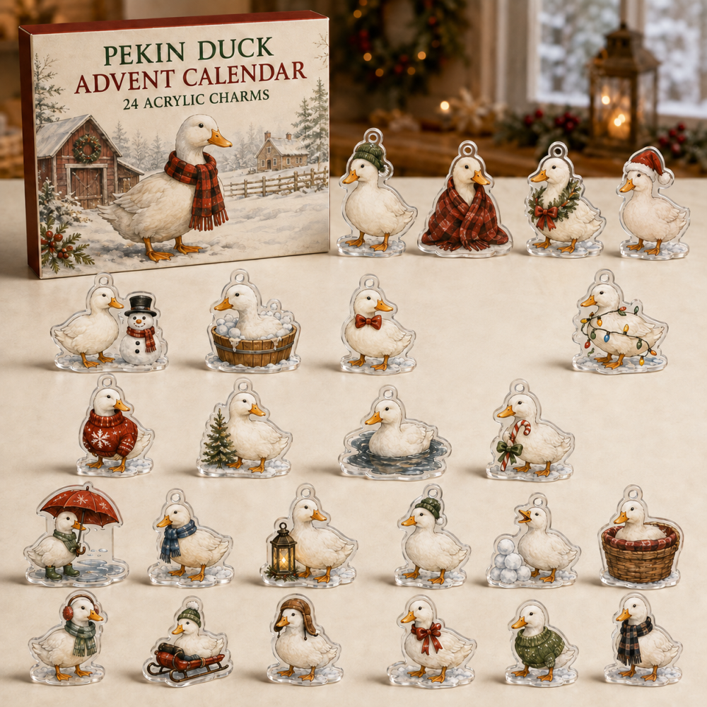 Pekin Duck Christmas Countdown — 24-Piece Acrylic Charm Advent Set, Cute Holiday Gift For Duck & Farm Fans