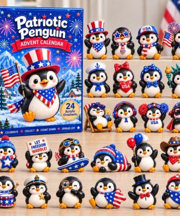 Patriotic Arctic Penguin Advent Calendar 2026 — 24-Day Acrylic Charm Countdown, Flag-Themed Penguin Ornaments & Holiday Gift