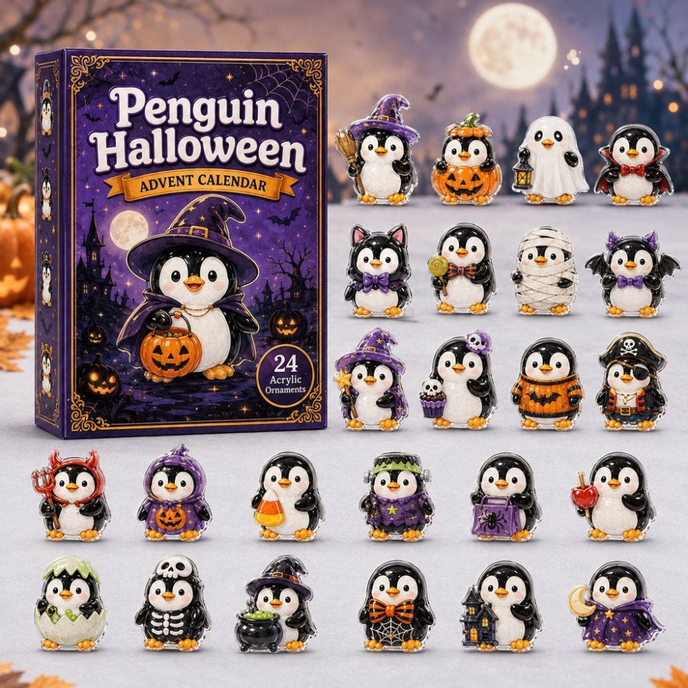 2026 Penguin Halloween Countdown Calendar - 24 Collectible Acrylic Charms, Cute Spooky Surprises & Gift-Ready Decor