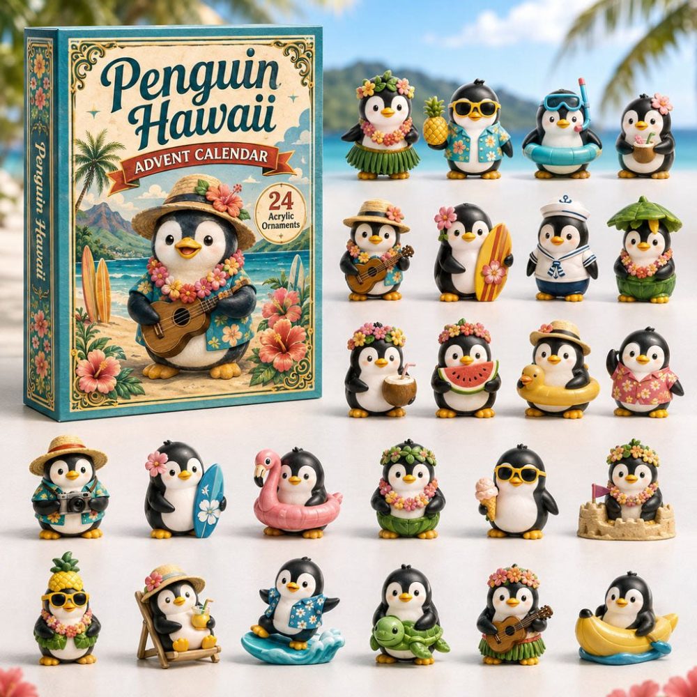 Penguin Hawaii Ocean Advent Calendar 2026 - 24-Day Acrylic Charm Countdown With Tropical Penguin & Surfing Charms
