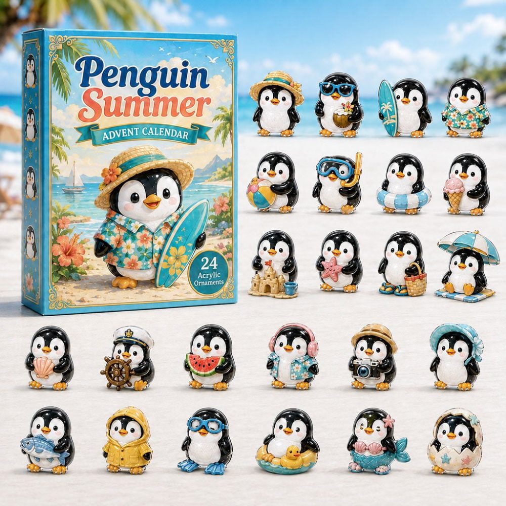 2026 Penguin Summer Holiday Countdown — 24-Day Acrylic Charm Advent Set, Playful Gift For Penguin & Ocean Fans