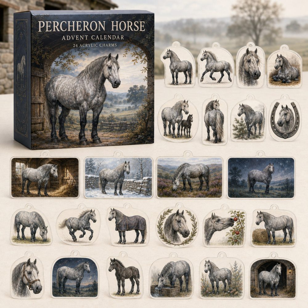 Percheron Horse Holiday Countdown Calendar — 24 Detailed Acrylic Charms, Elegant Gift For Horse Owners, Riders & Enthusiasts