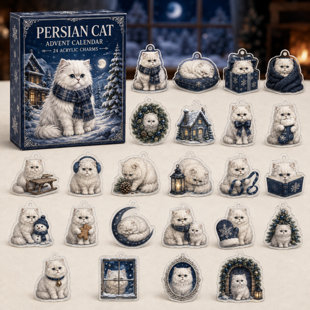 Premium Persian Cat Holiday Countdown — 24 Acrylic Charms With Winter Designs, Collectible Advent Calendar Gift For Cat Lovers