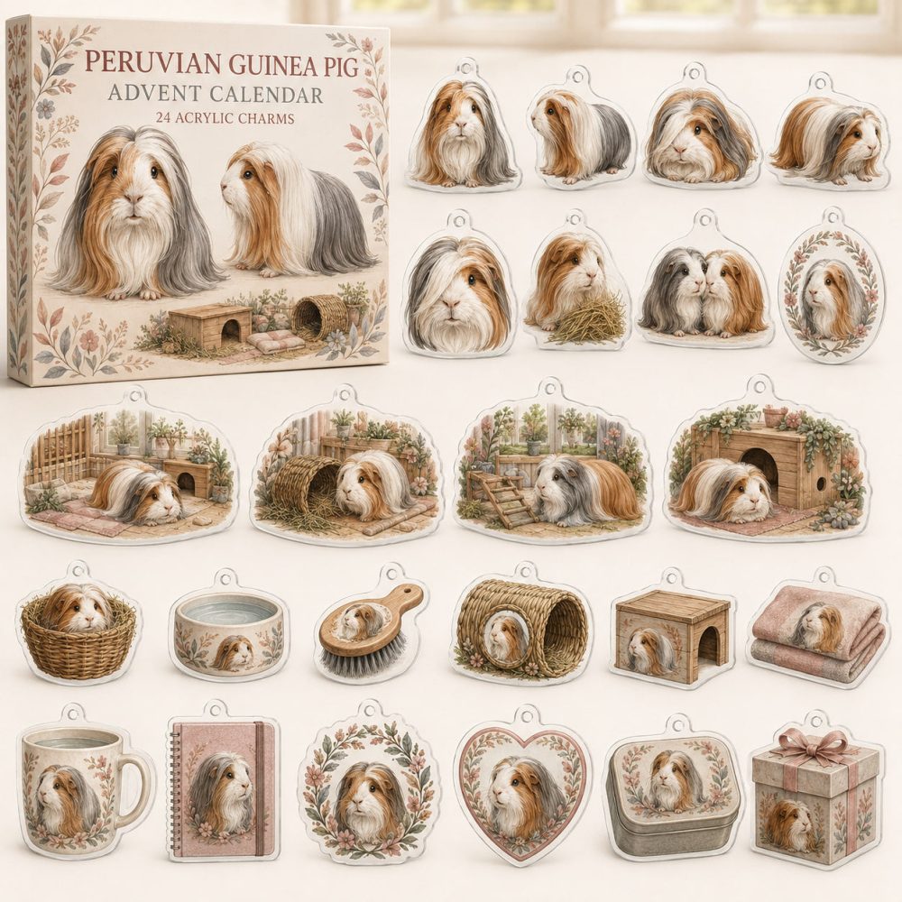 Peruvian Guinea Pig Holiday Countdown - 24 Acrylic Collectible Charms For Guinea Pig Lovers , Festive Daily Gift & Stocking Stuffer