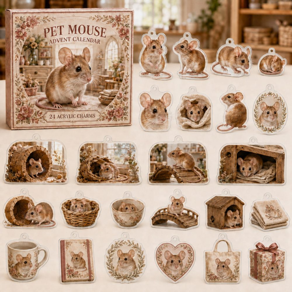Festive Holiday Countdown Calendar With 24 Cute Acrylic Mouse Charms - Ideal Gift For Small Pet Owners & Rodent Lovers