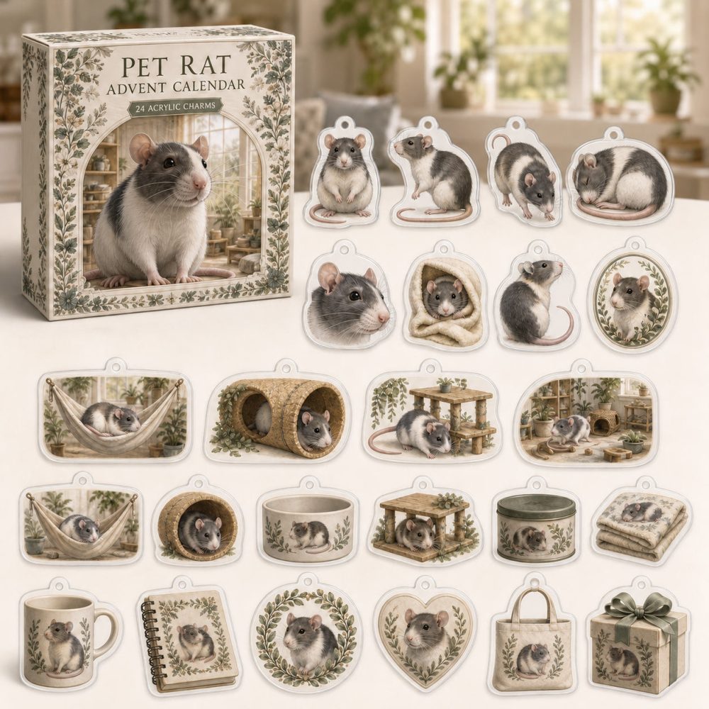 Premium Holiday Countdown Calendar With 24 Playful Acrylic Rat Charms - Perfect Gift For Pet Rat Owners & Rodent Enthusiasts